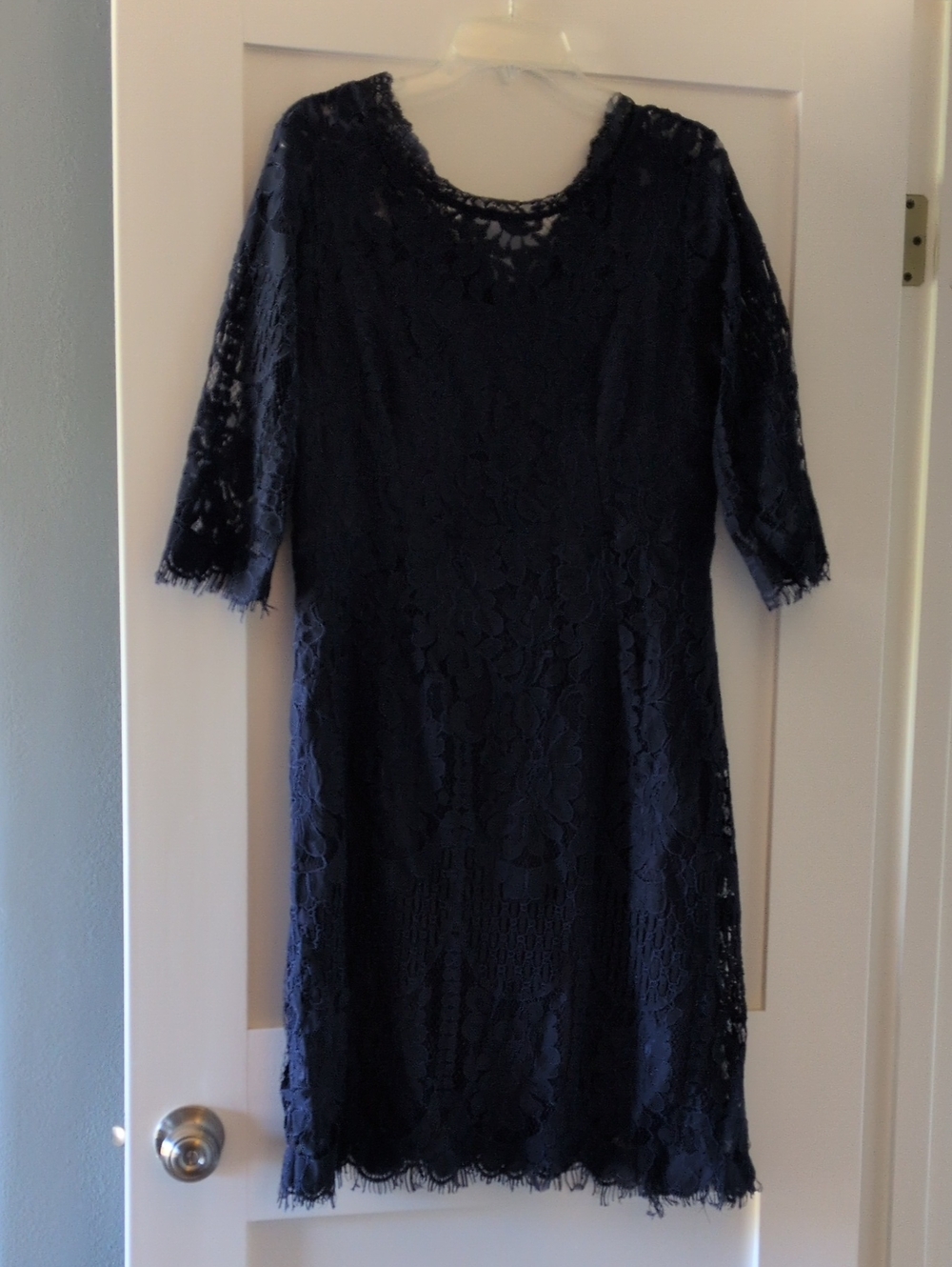 Women’s Navy Lace Dress with Three-Quarter Sleeves